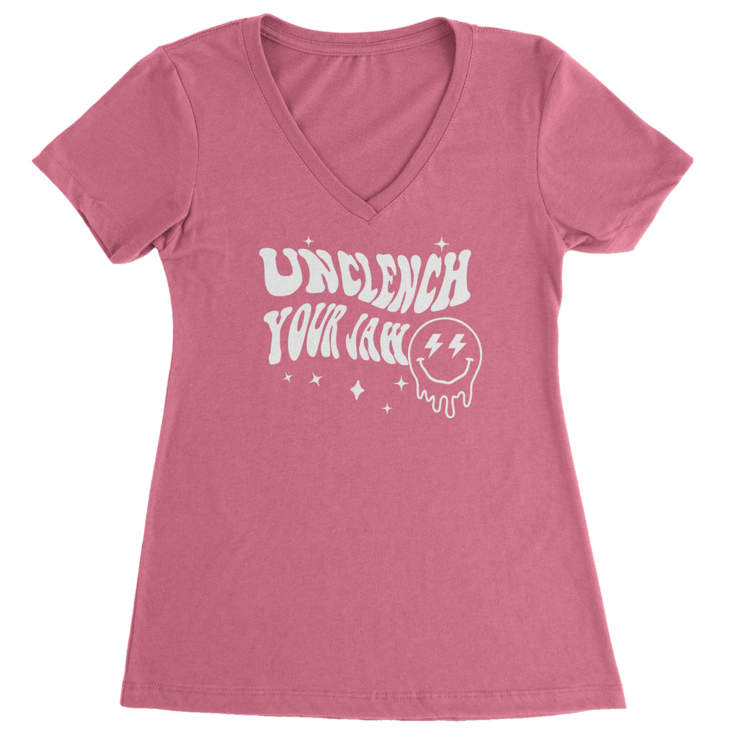 Unclench Your Jaw Festival Rave EDM Ladies V-Neck T-shirt Hot Pink