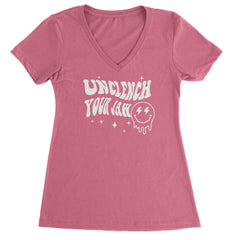 Unclench Your Jaw Festival Rave EDM Ladies V-Neck T-shirt Hot Pink