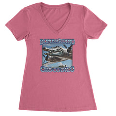 Bombardino Crocodilo Brainrot Ladies V-Neck T-shirt Hot Pink