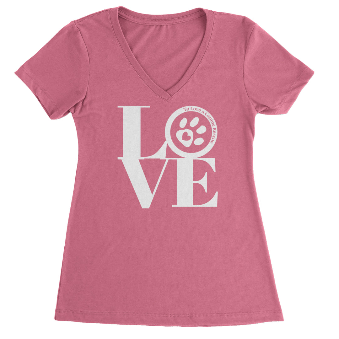 TLC LOVE Dog Rescue Ladies V-Neck T-shirt Hot Pink