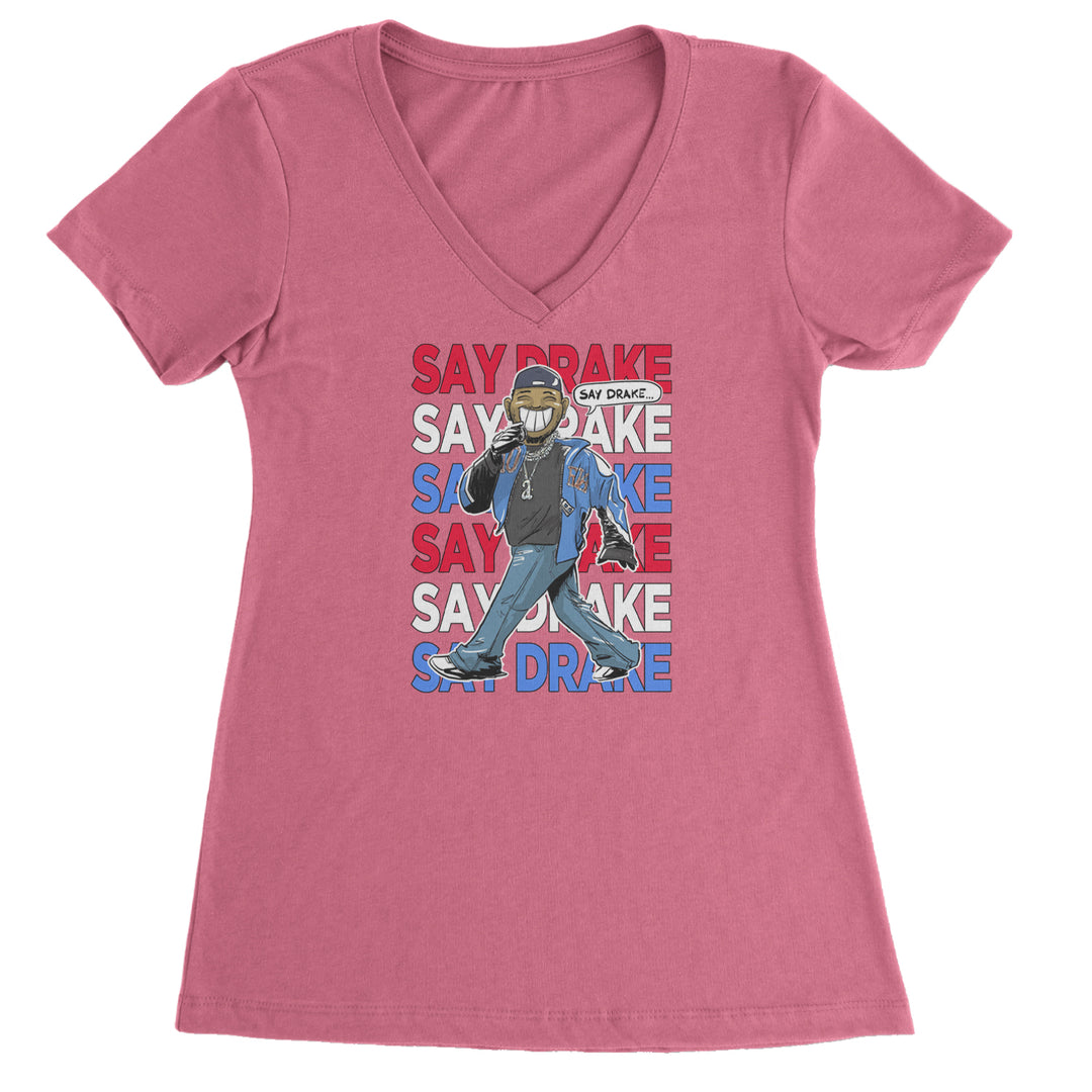Say Drake Smiling Meme Mustard Ladies V-Neck T-shirt Hot Pink