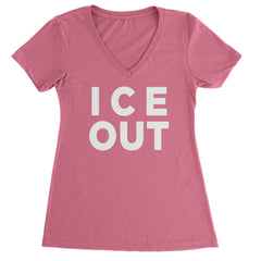 Ice Out Protest Ladies V-Neck T-shirt Hot Pink