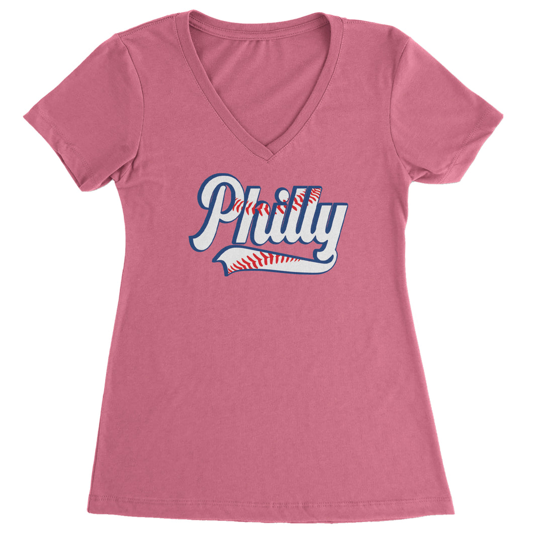 Philly Baseball Stitching graphic on Women's Lightweight V-Neck T-Shirt