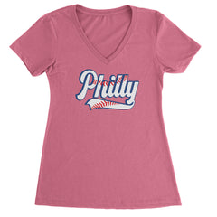 Philly Baseball Stitching graphic on Women's Lightweight V-Neck T-Shirt