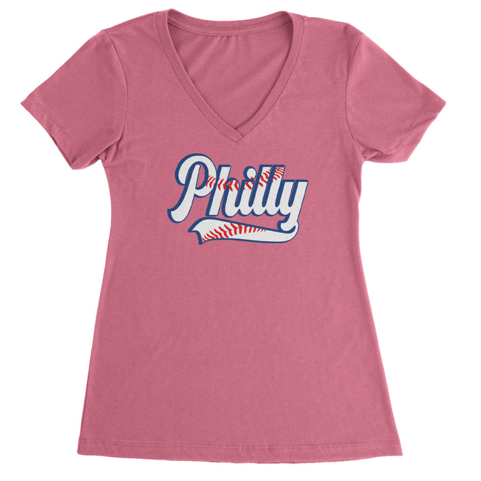 Philly Baseball Stitching Ladies V-Neck T-shirt