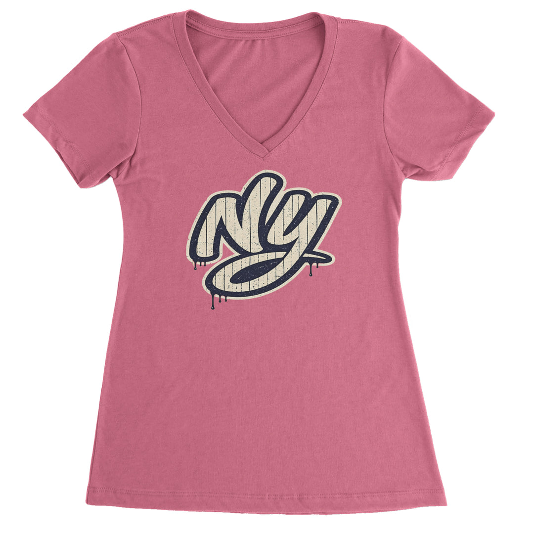 NYC New York City Grunge Street Ladies V-Neck T-shirt Hot Pink