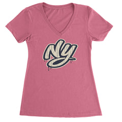 NYC New York City Grunge Street Ladies V-Neck T-shirt Hot Pink