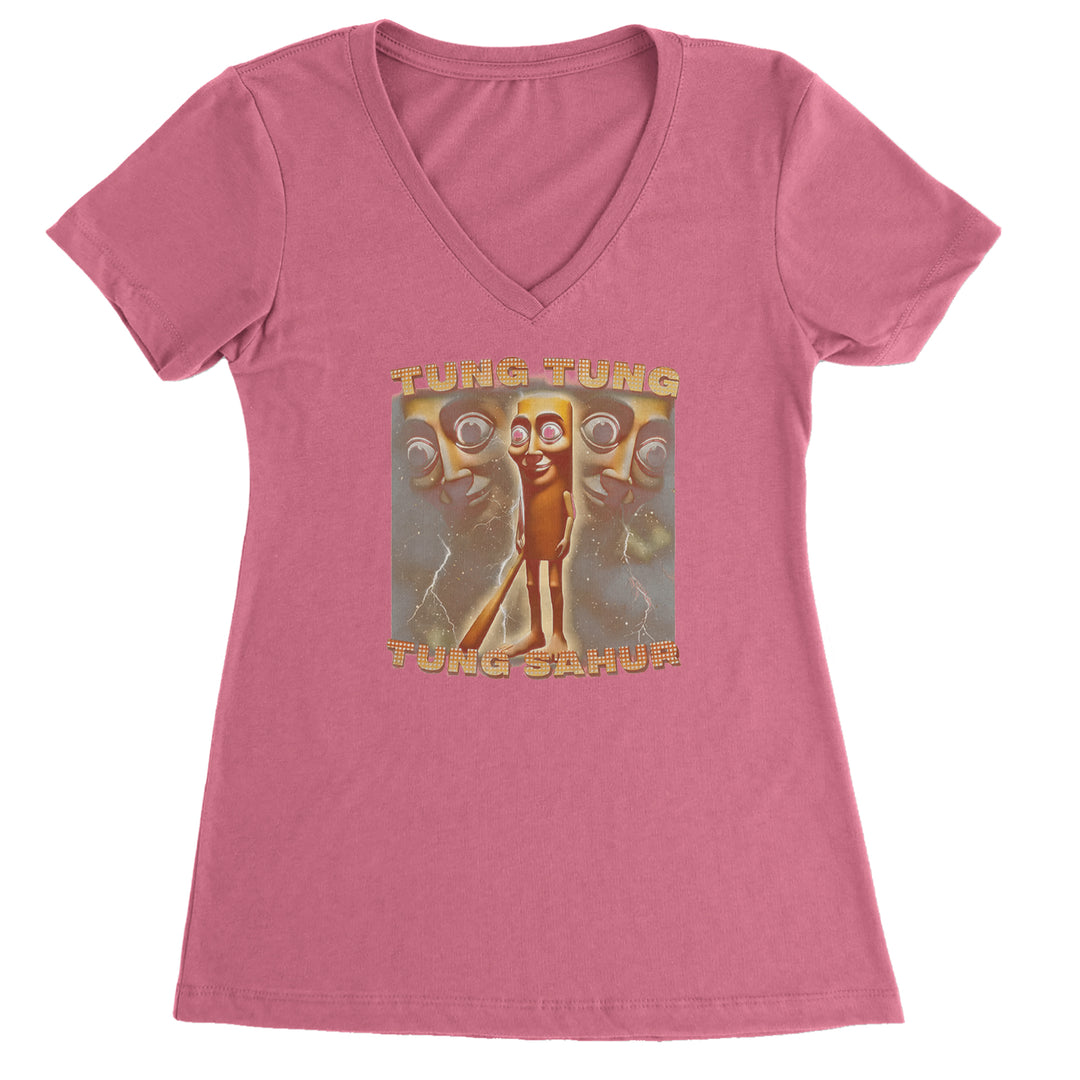 Tung Tung Tung Sahur Enforcer Ladies V-Neck T-shirt Hot Pink