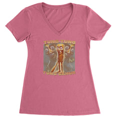 Tung Tung Tung Sahur Enforcer Ladies V-Neck T-shirt Hot Pink