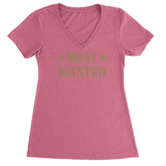Most Wanted Cowboy Ladies V-Neck T-shirt Hot Pink