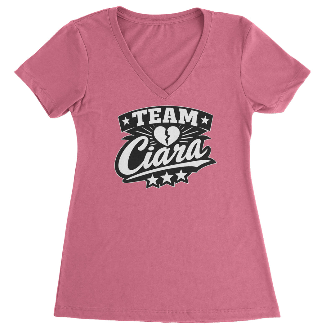 Team Ciara Scamanda Broken Heart Ladies V-Neck T-shirt Hot Pink