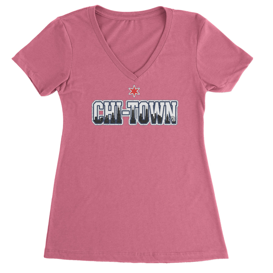 Chicago Chi-Town City Pride Ladies V-Neck T-shirt Hot Pink