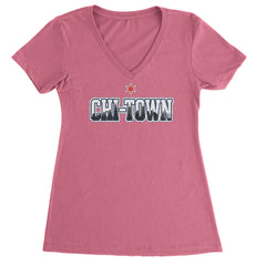 Chicago Chi-Town City Pride Ladies V-Neck T-shirt Hot Pink