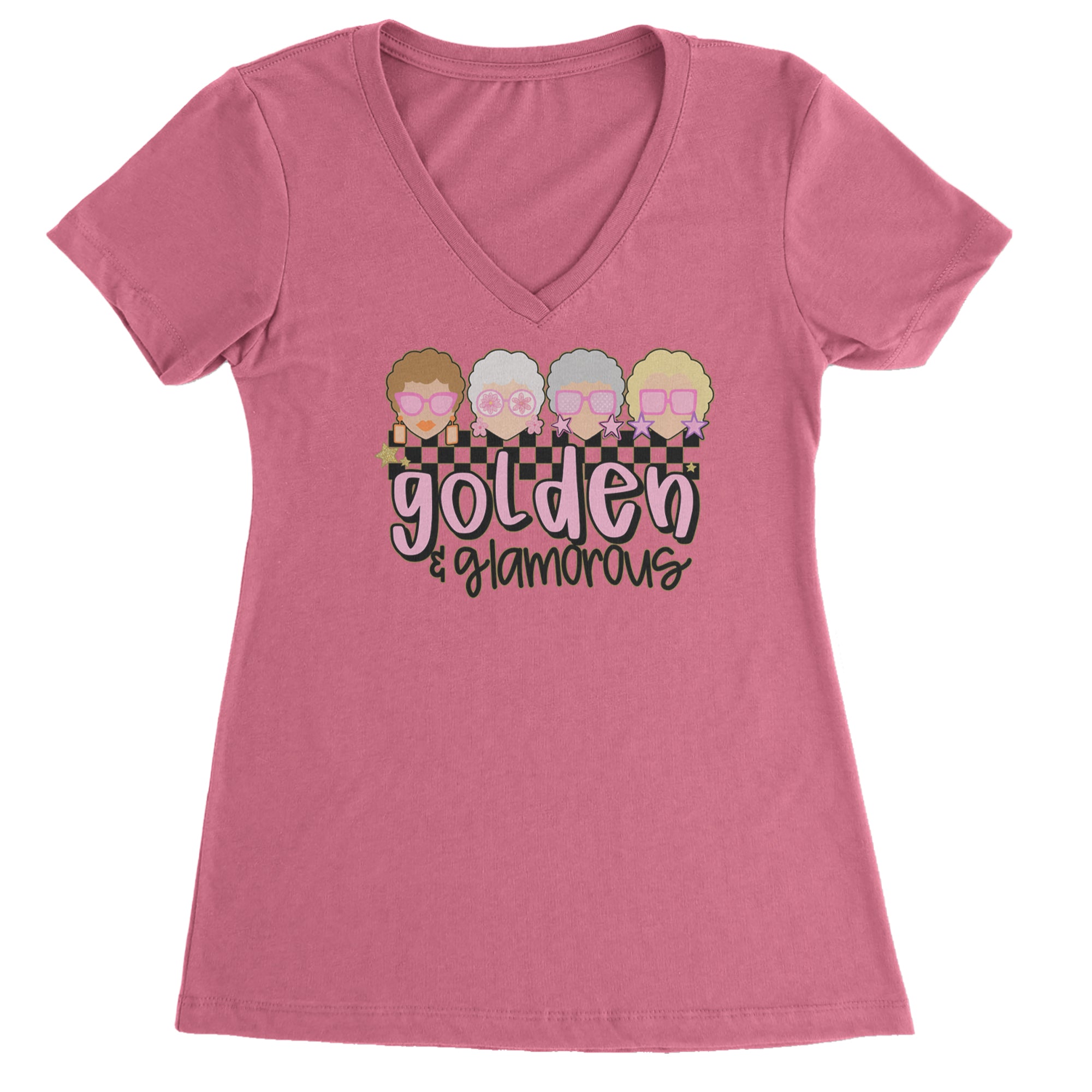 Golden And Glamorous Golden Girls Ladies V-Neck T-shirt Hot Pink