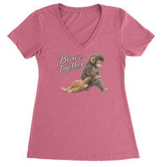 Punch Brave Together Stuffed Animal Ladies V-Neck T-shirt Hot Pink
