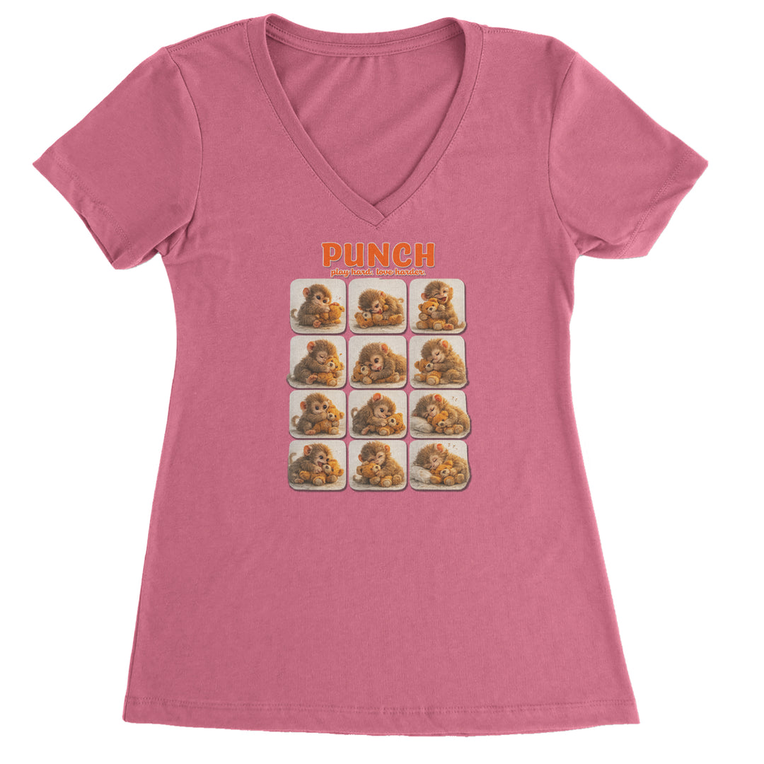 Punch Play Hard Love Harder Ladies V-Neck T-shirt Hot Pink