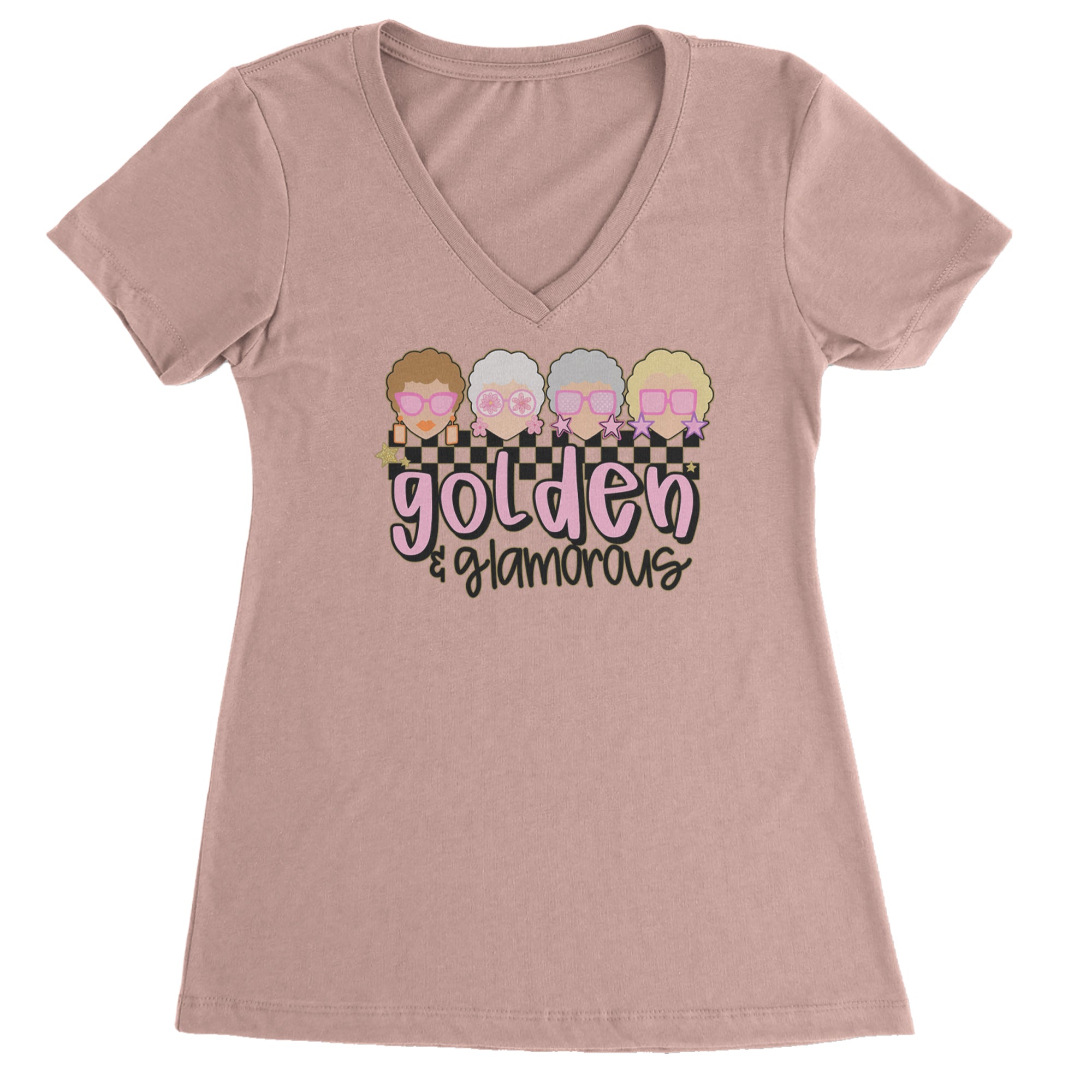 Golden And Glamorous Golden Girls Ladies V-Neck T-shirt Light Pink