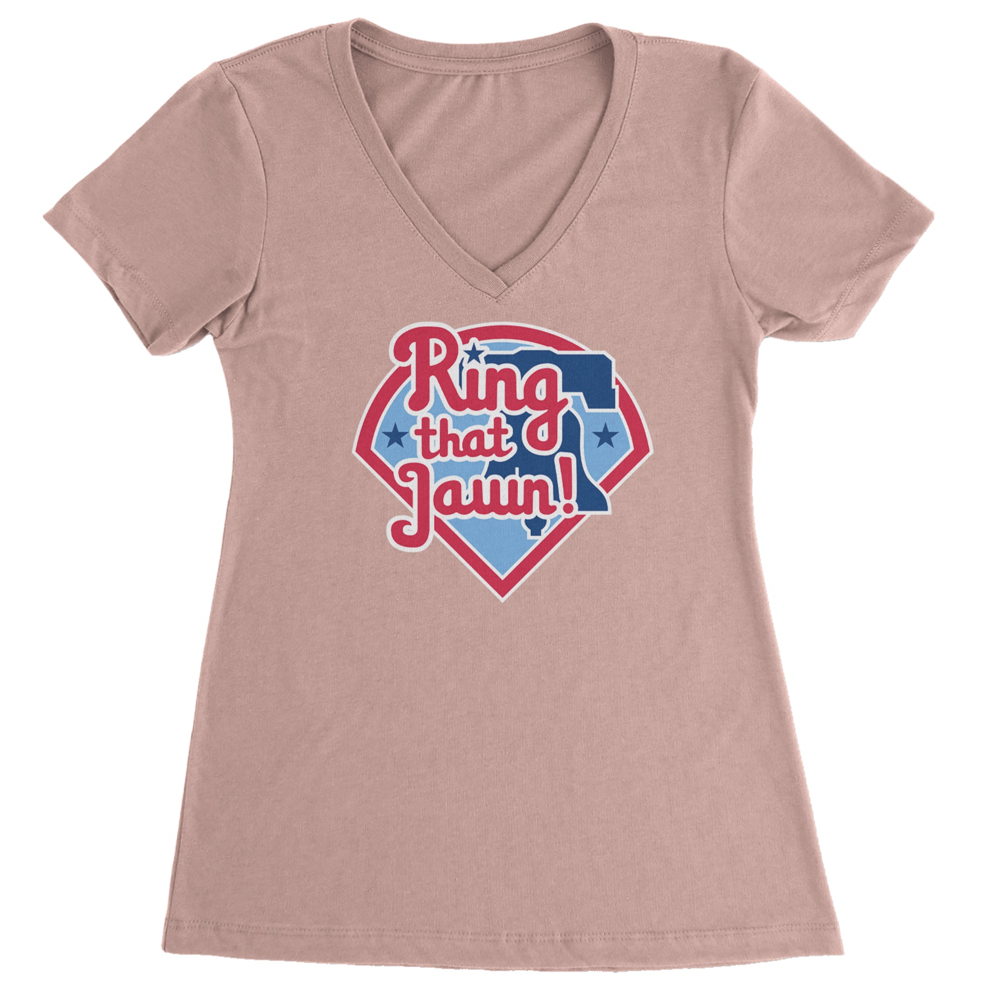 Ring That Jawn Philly Baseball Ladies V-Neck T-shirt Light Pink