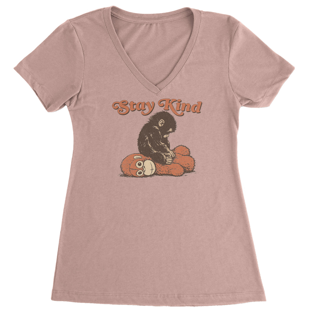 Punch Stay Kind Macaque Ladies V-Neck T-shirt Light Pink