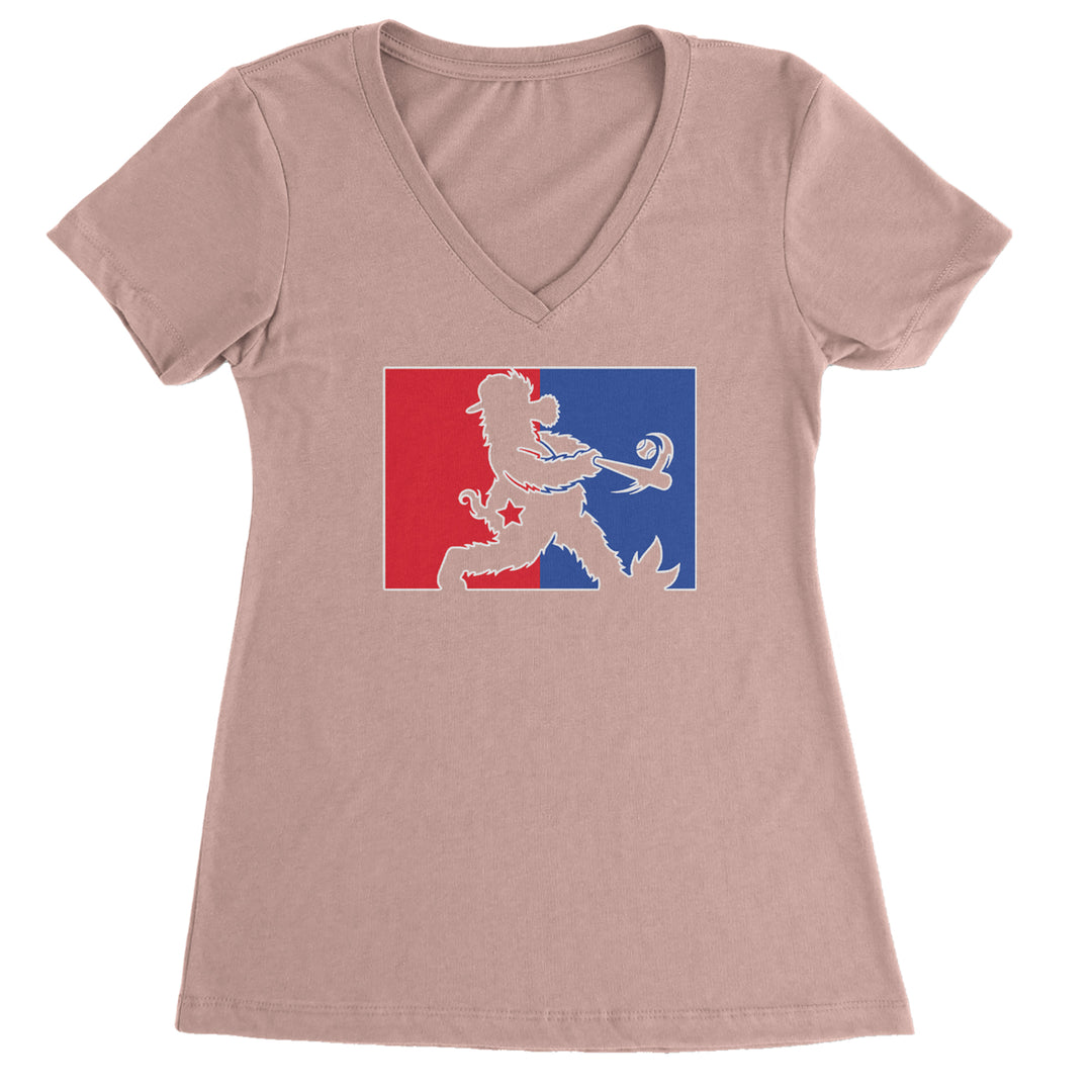 Batter Up Philly Baseball Phan Ladies V-Neck T-shirt Light Pink