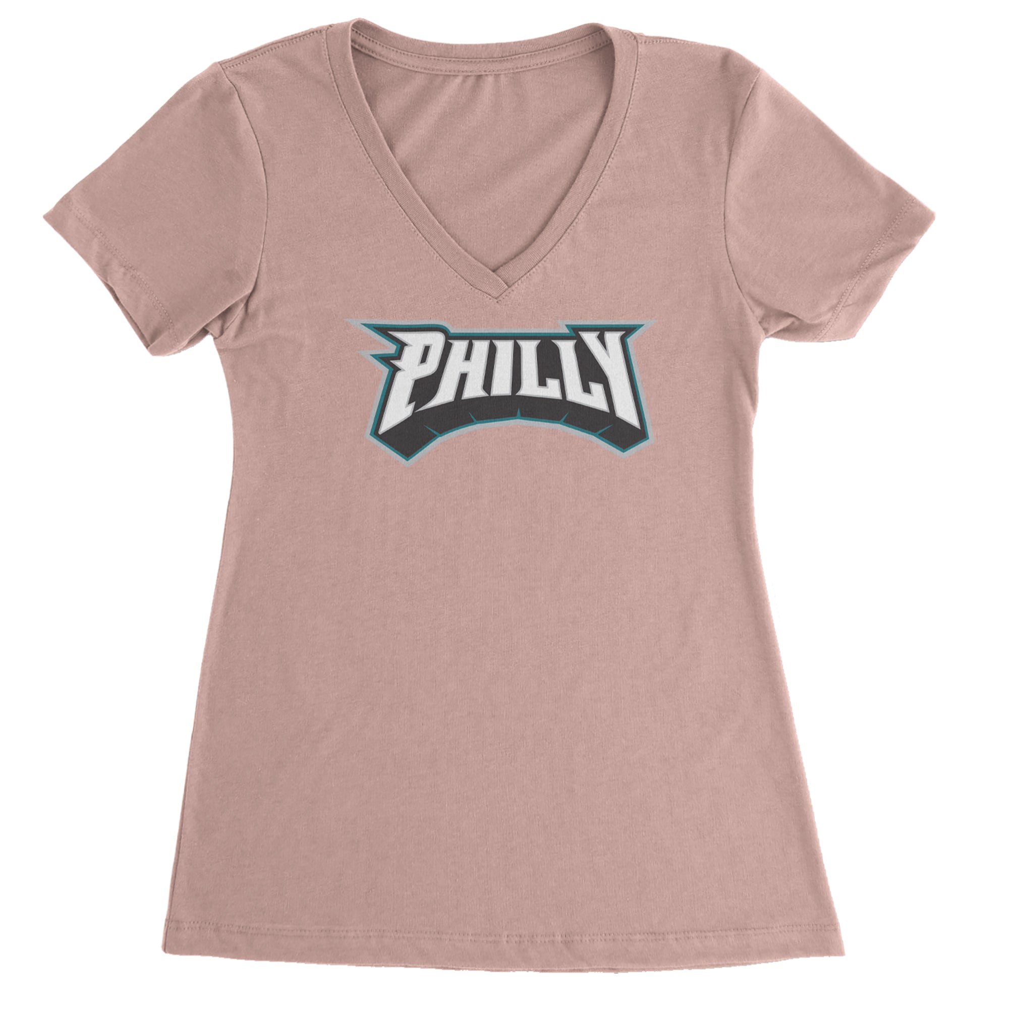 Philly Bold Block Throwback Ladies V-Neck T-shirt Light Pink