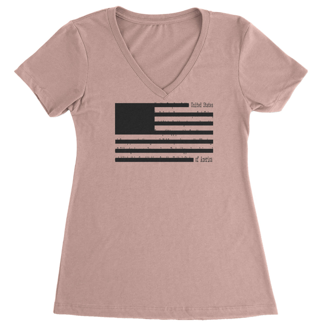 Redacted American Flag Ladies V-Neck T-shirt Light Pink