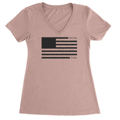 Redacted American Flag Ladies V-Neck T-shirt Light Pink