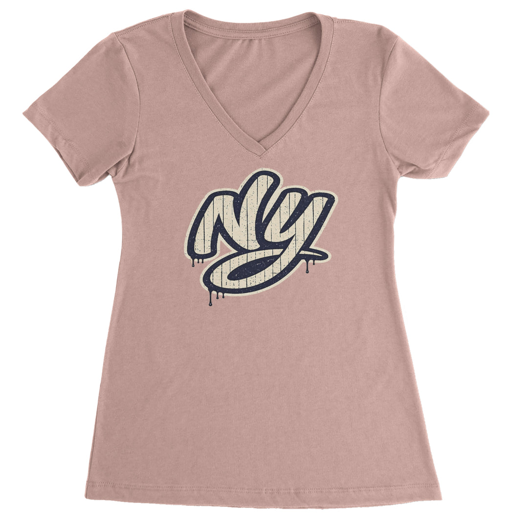 NYC New York City Grunge Street Ladies V-Neck T-shirt Light Pink