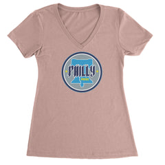Philly Pride Liberty Bell graphic on Women's Lightweight V-Neck T-Shirt in Light Pink