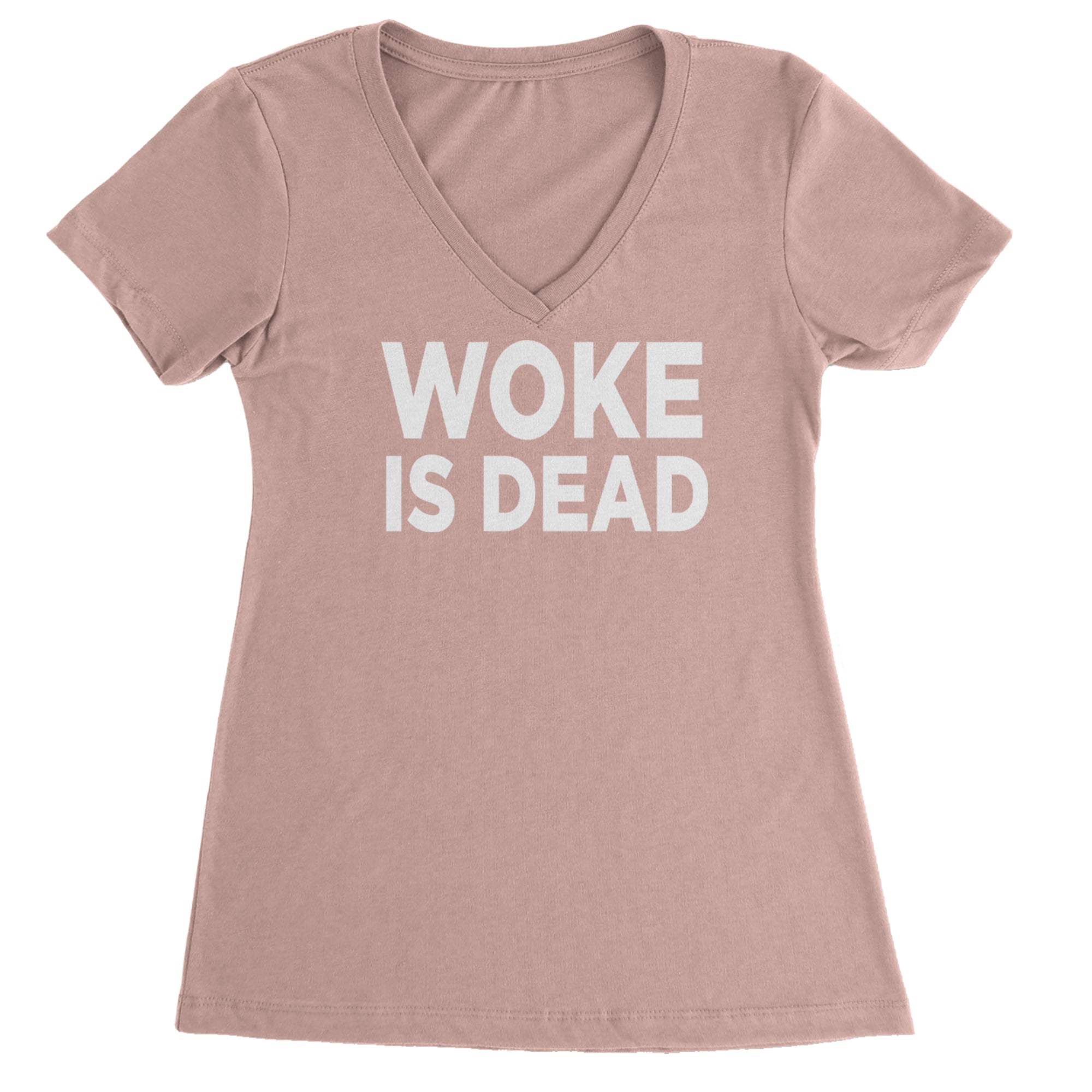 Woke Is Dead Satire Ladies V-Neck T-shirt Light Pink