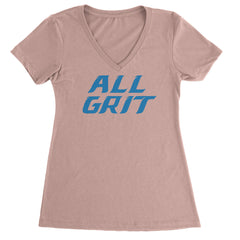 All Grit Detroit Football Ladies V-Neck T-shirt Light Pink