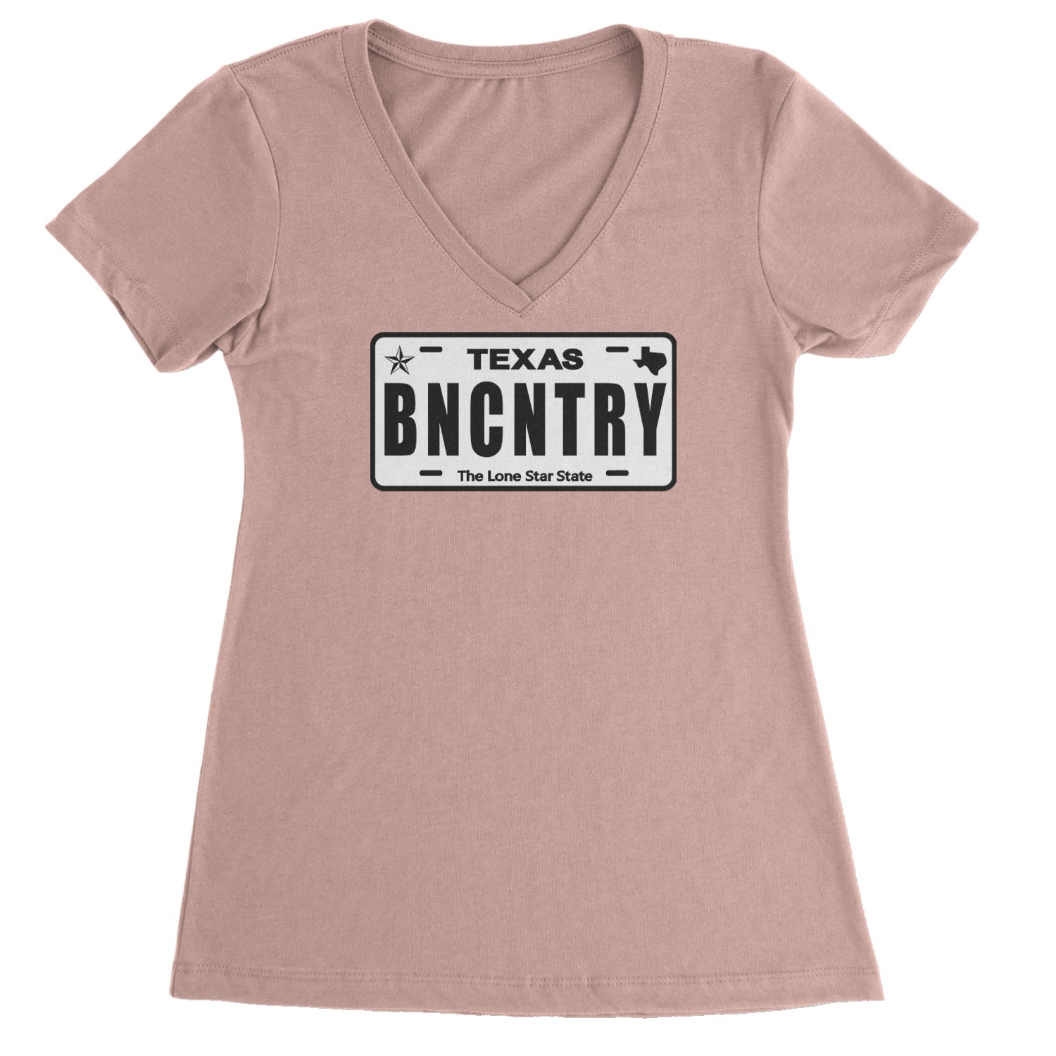 Texas License Plate BNCNTRY Ladies V-Neck T-shirt Light Pink