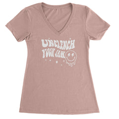 Unclench Your Jaw Festival Rave EDM Ladies V-Neck T-shirt Light Pink