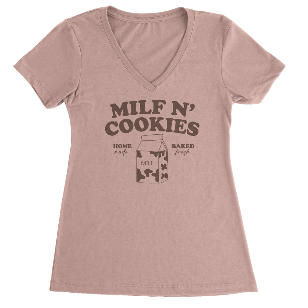 Milf And Cookies graphic on Women's Lightweight V-Neck T-Shirt in Light Pink