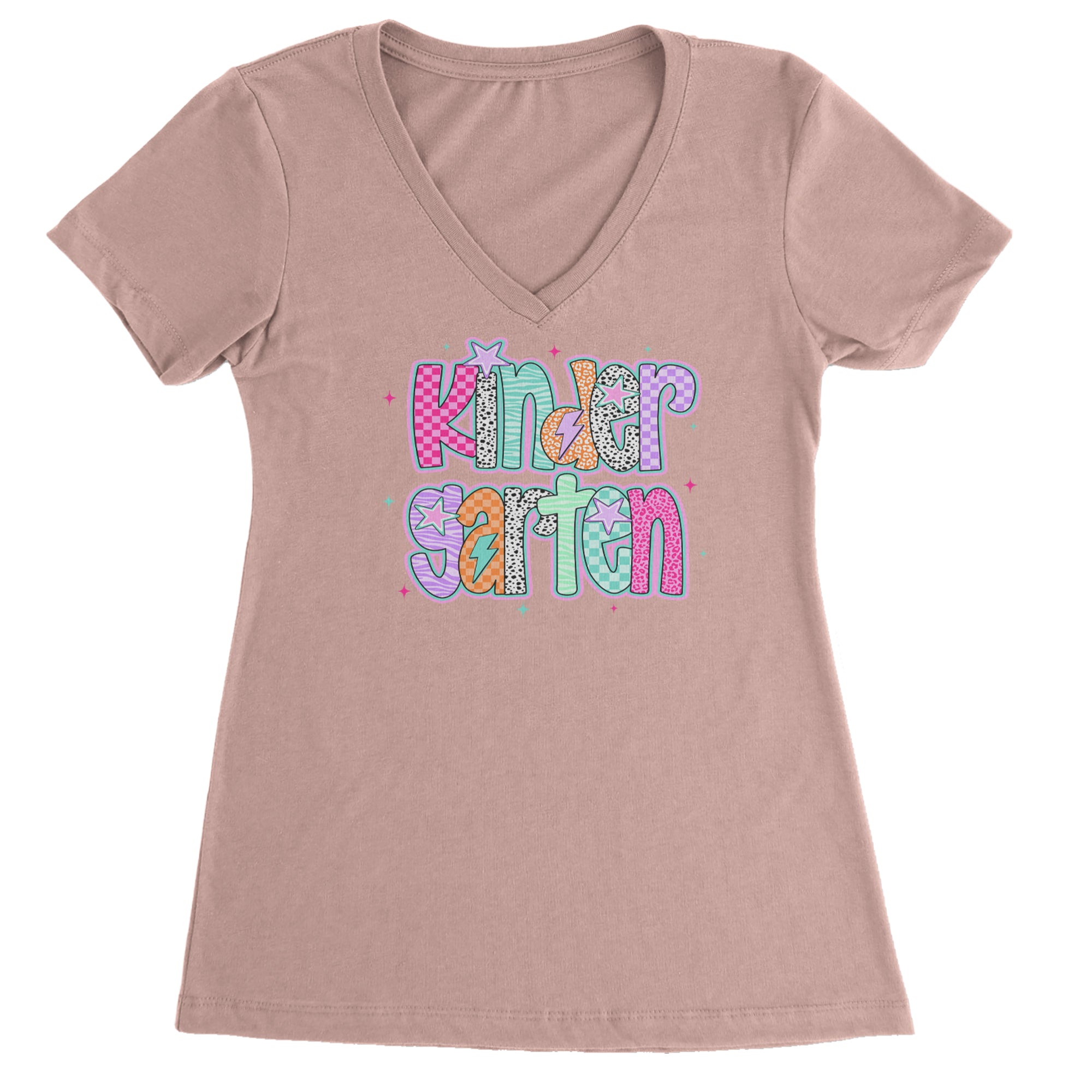 Kindergarten Cutie Colorful Back to School Ladies V-Neck T-shirt Light Pink