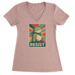 Resist Portland Protest Frog Ladies V-Neck T-shirt Light Pink
