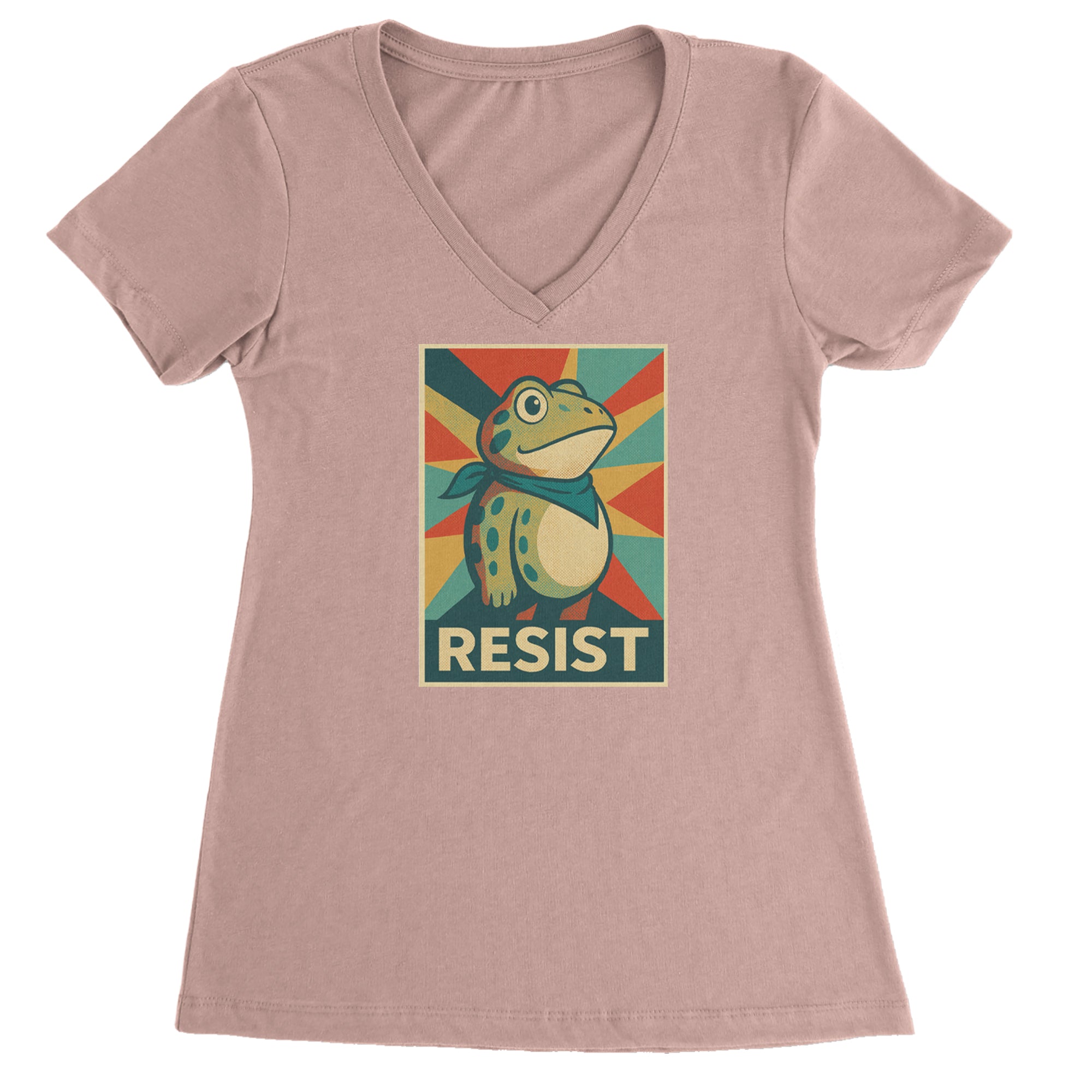 Resist Portland Protest Frog Ladies V-Neck T-shirt Light Pink
