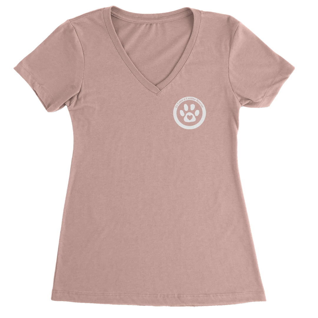 TLC To Love a Canine Dog Rescue White Ladies V-Neck T-shirt Light Pink