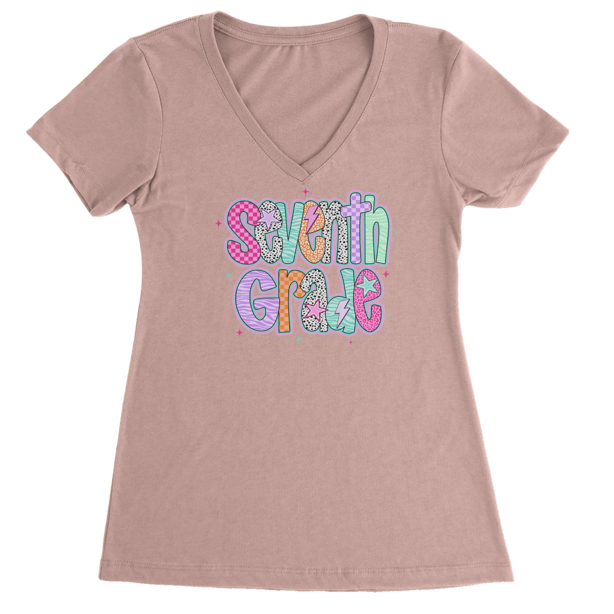 Seventh Grade Swagger Colorful Back to School Ladies V-Neck T-shirt Light Pink
