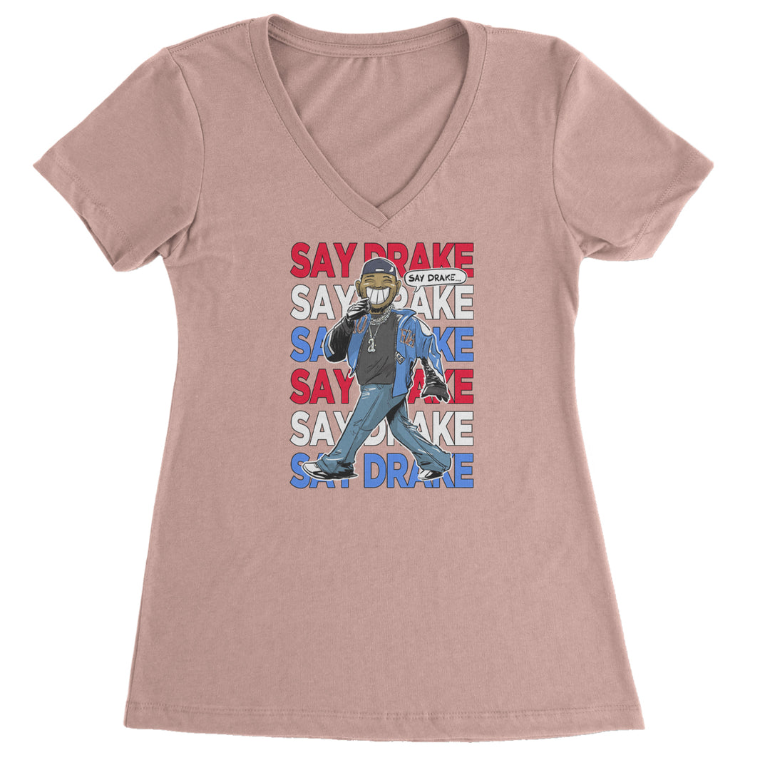 Say Drake Smiling Meme Mustard Ladies V-Neck T-shirt Light Pink
