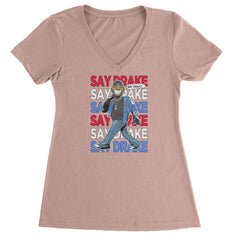 Say Drake Smiling Meme Mustard Ladies V-Neck T-shirt Light Pink