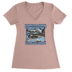 Bombardino Crocodilo Brainrot Ladies V-Neck T-shirt Light Pink