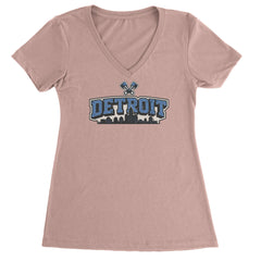Detroit Motor City Retro Piston Ladies V-Neck T-shirt Light Pink