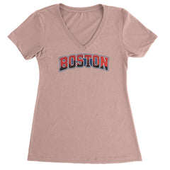 Boston City Pride Skyline Ladies V-Neck T-shirt Light Pink