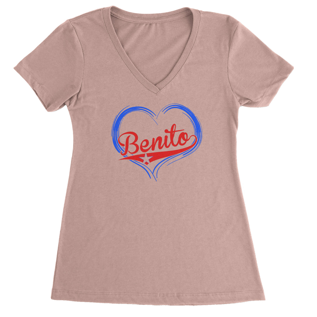Benito Heart Puerto Rico Ladies V-Neck T-shirt Light Pink