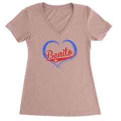 Benito Heart Puerto Rico Ladies V-Neck T-shirt Light Pink
