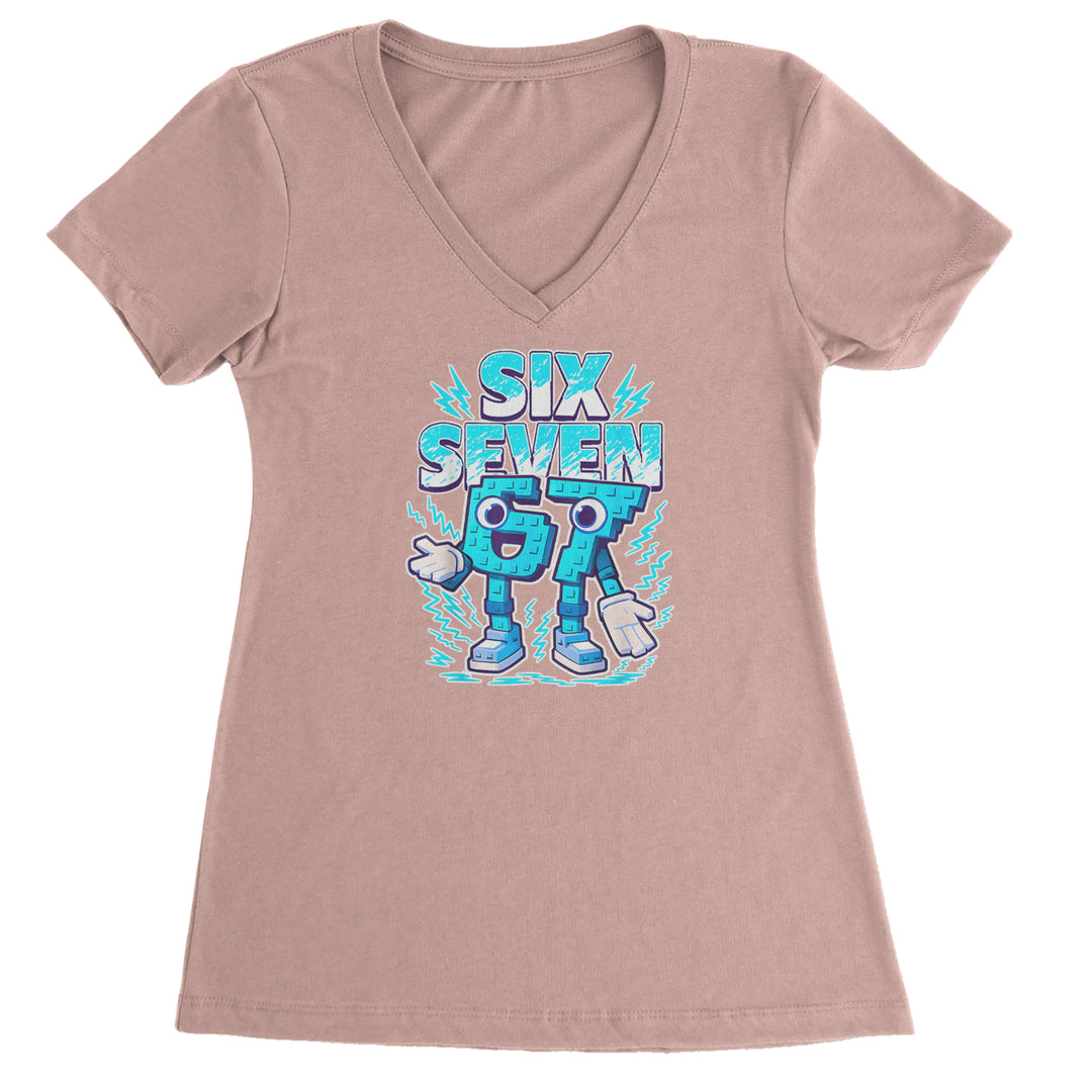 67 Brainrot Meme Slang Ladies V-Neck T-shirt Light Pink