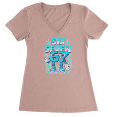 67 Brainrot Meme Slang Ladies V-Neck T-shirt Light Pink