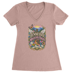 Tennessee Mountain Angel Wings Dolly Ladies V-Neck T-shirt Light Pink