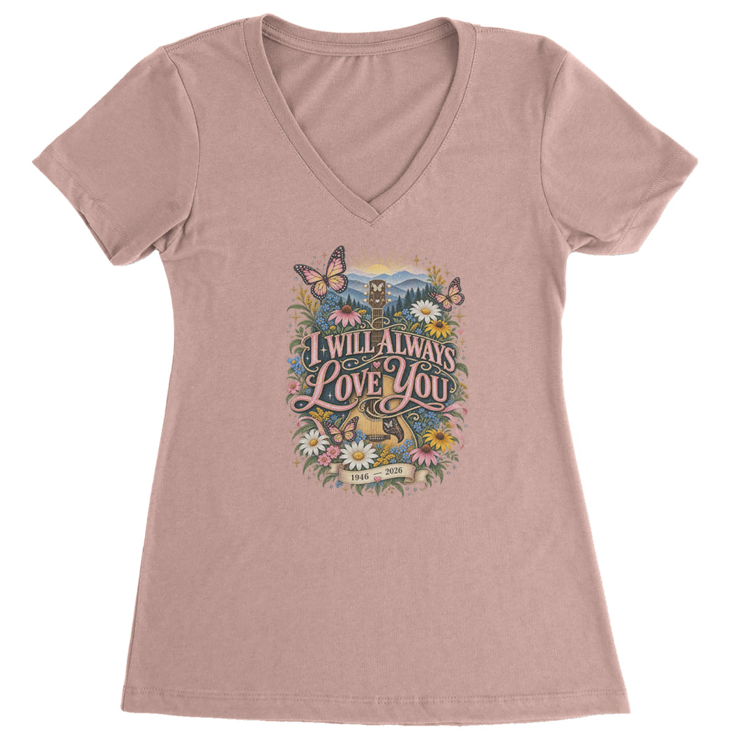 I Will Always Love You Dolly Ladies V-Neck T-shirt Light Pink